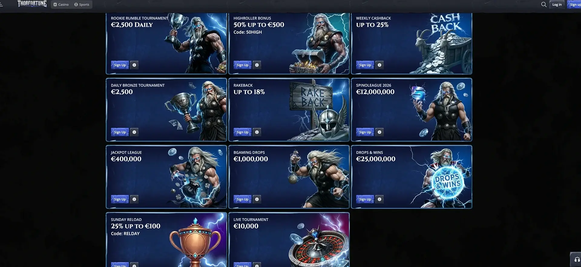 Promozioni Thorfortune: offerte attive, tornei e ricompense